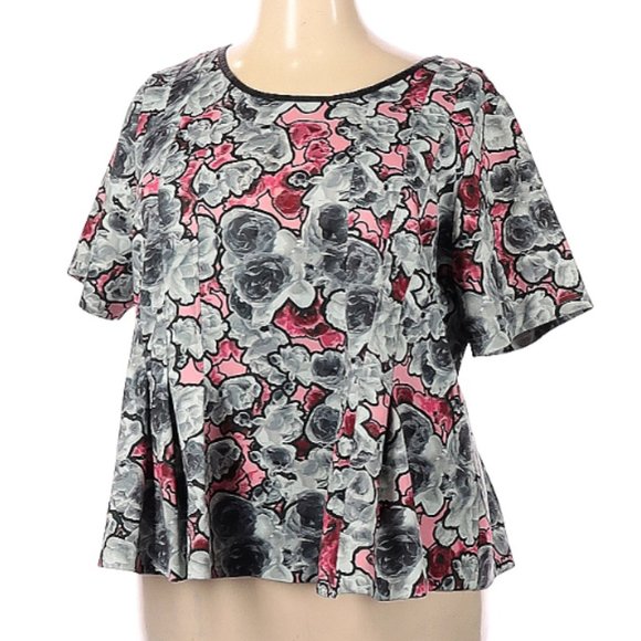 Eloquii Floral Printed Short Sleeve Scuba Peplum Top with Zipper Back Plus Sz 24 - Picture 2 of 8